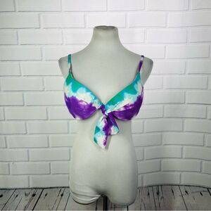 10/$25🦋 Bikini Bay Teal & Purple Tie-Dye Push Up Bikini Top - Size 36D
